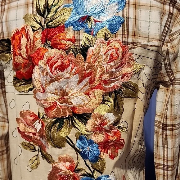 ARATTA  " ROUGH RIDER"Floral Embroidered Plaid Shirt - Picture 6 of 6